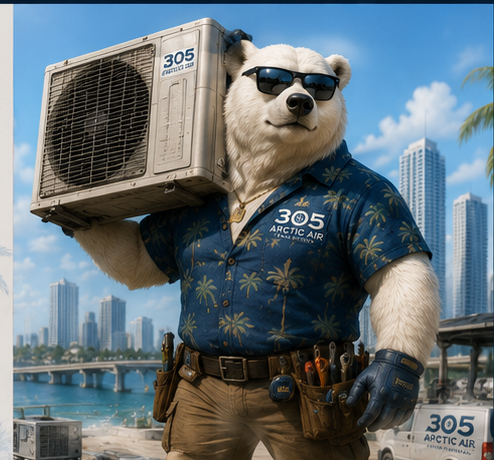 Kodiak the polar bear, Installation Lead, carrying a unit on his shoulder